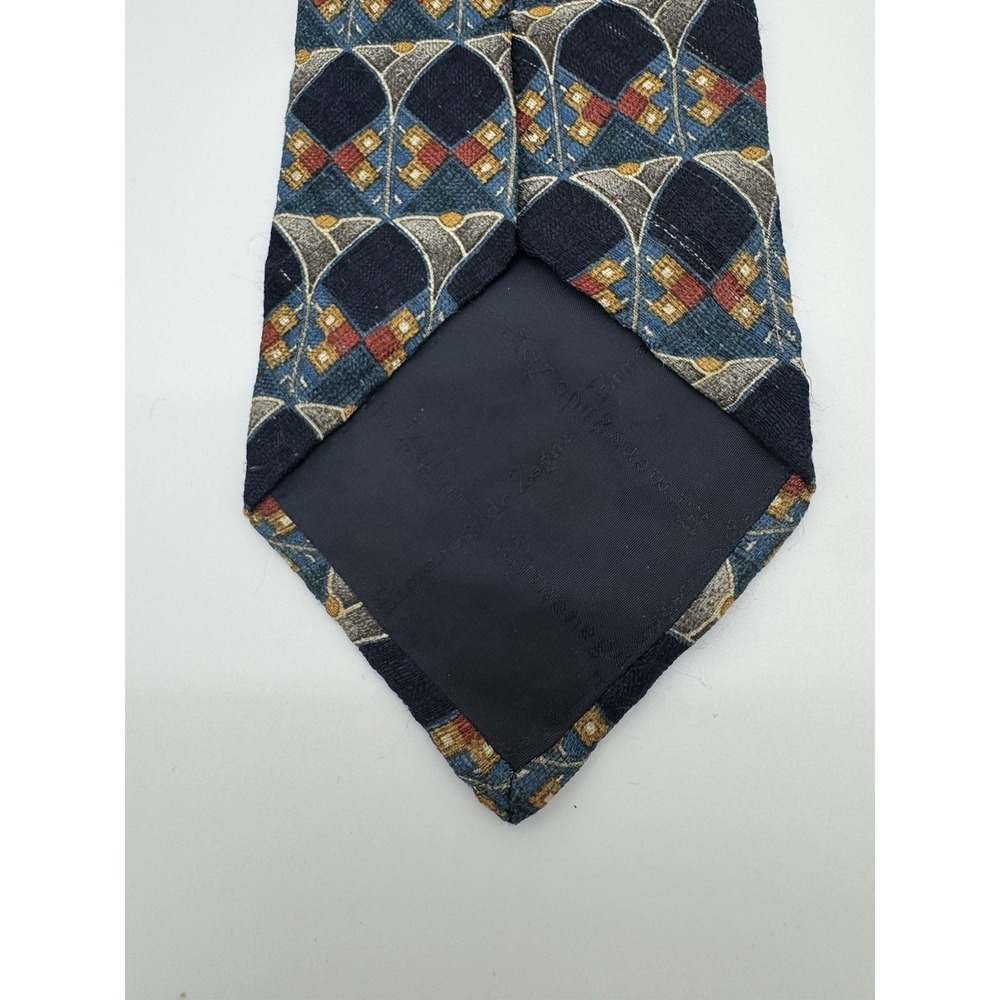 Ermenegildo Zegna Silk Tie Blue Geometric Pattern Made in USA Designer Necktie - Picture 4 of 8